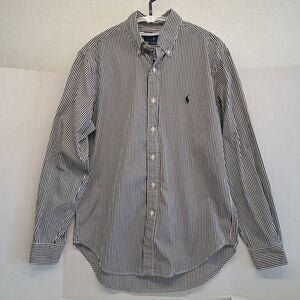 Polo Ralph Lauren Men's M White Black Striped Button-Down Cotton Classic Fit